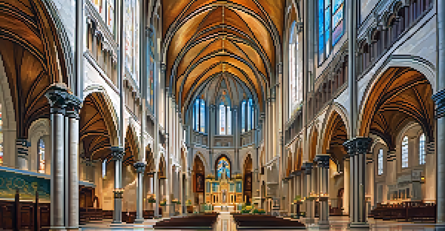 The interior of the Cathedral Basilica of St. Louis, showcasing its beautiful mosaics and stained glass windows.