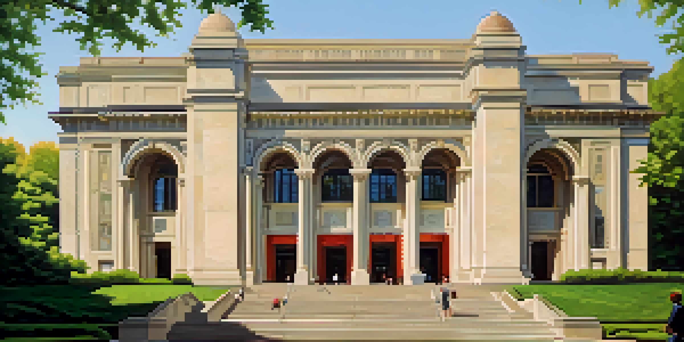 A view of the Saint Louis Art Museum with beautiful architecture and surrounding nature, showing people enjoying the park.