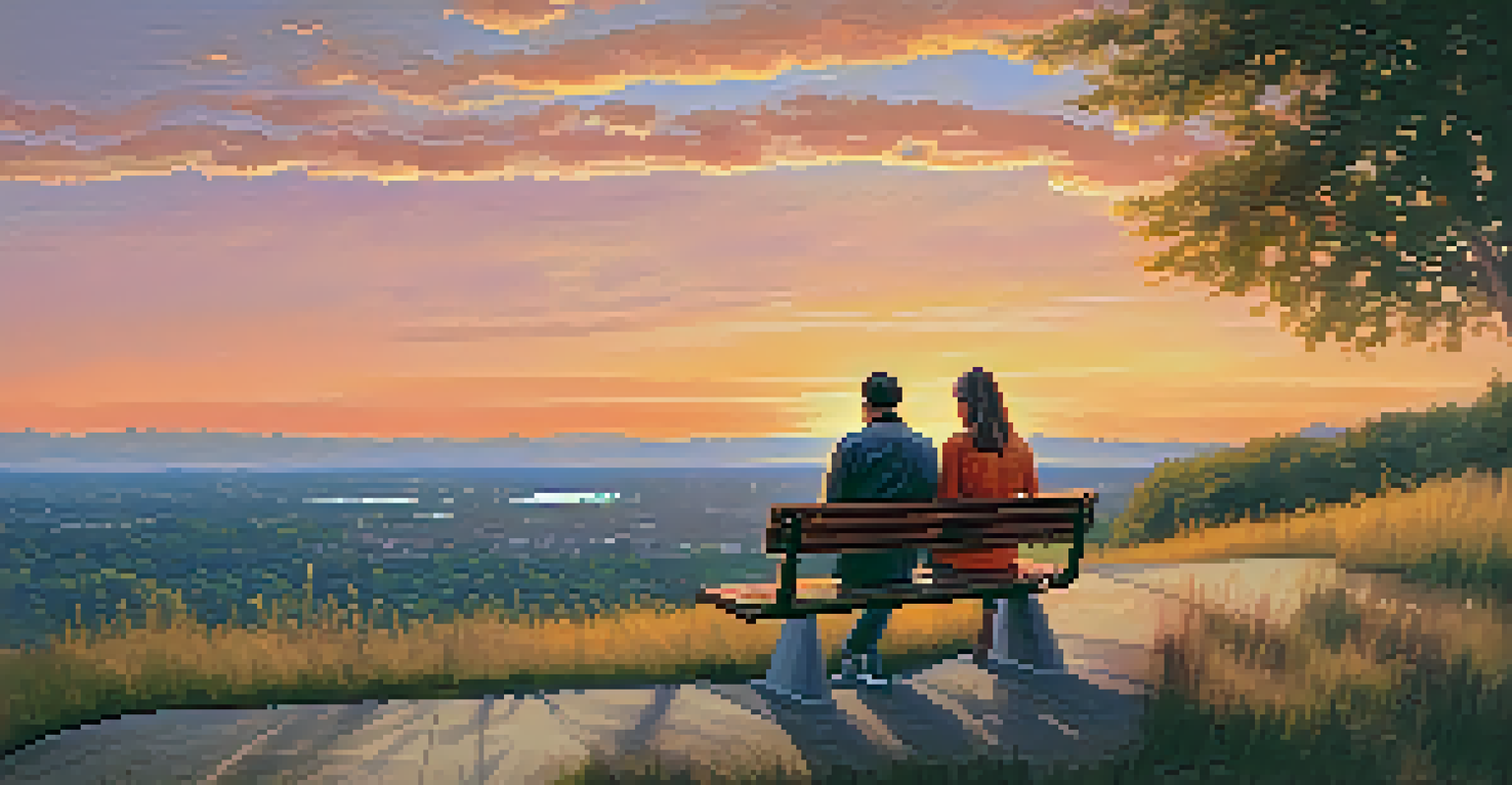 A serene sunset view from Willmore Park, with lush greenery and a couple enjoying the scenery.