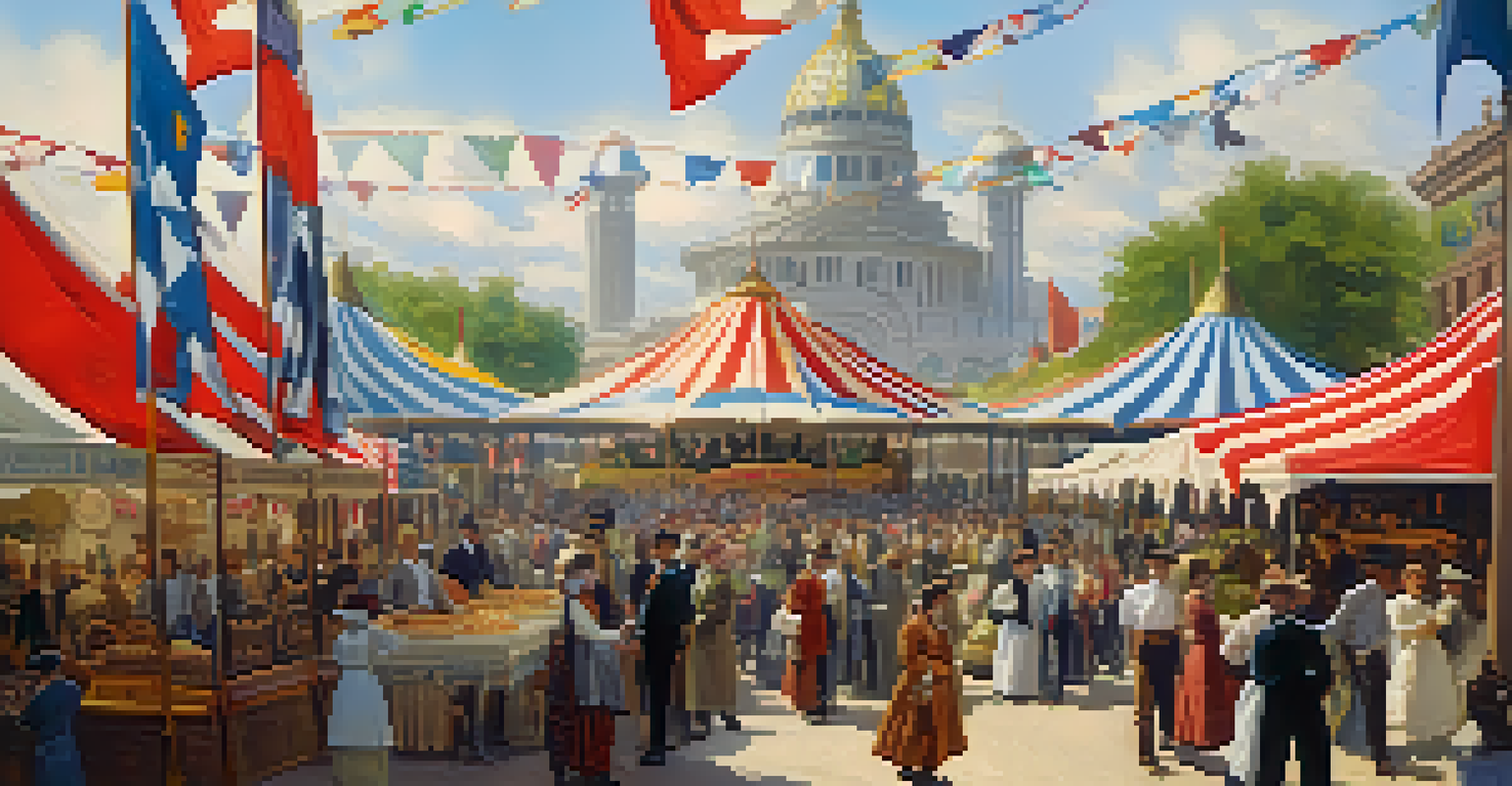 A vibrant scene from the 1904 World's Fair in St. Louis, featuring diverse cultural exhibits and people enjoying the festivities.