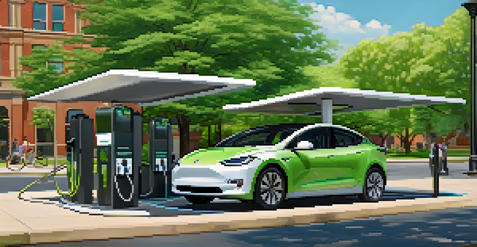 An electric vehicle charging station in a park in St. Louis with families enjoying the outdoors.