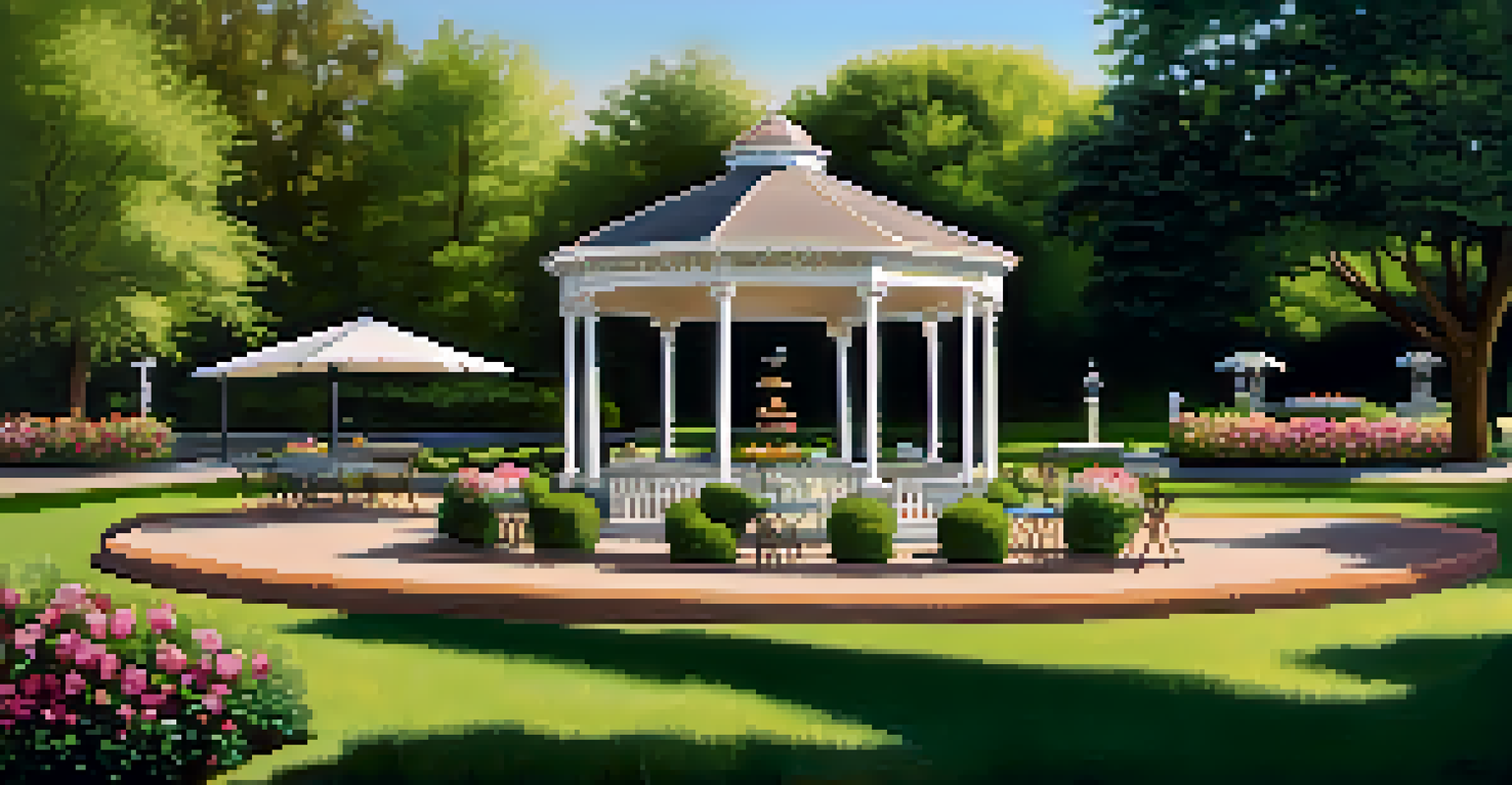 An elegant picnic in Lafayette Park with a gourmet spread, historic gazebo, and blooming flowers creating a tranquil atmosphere.