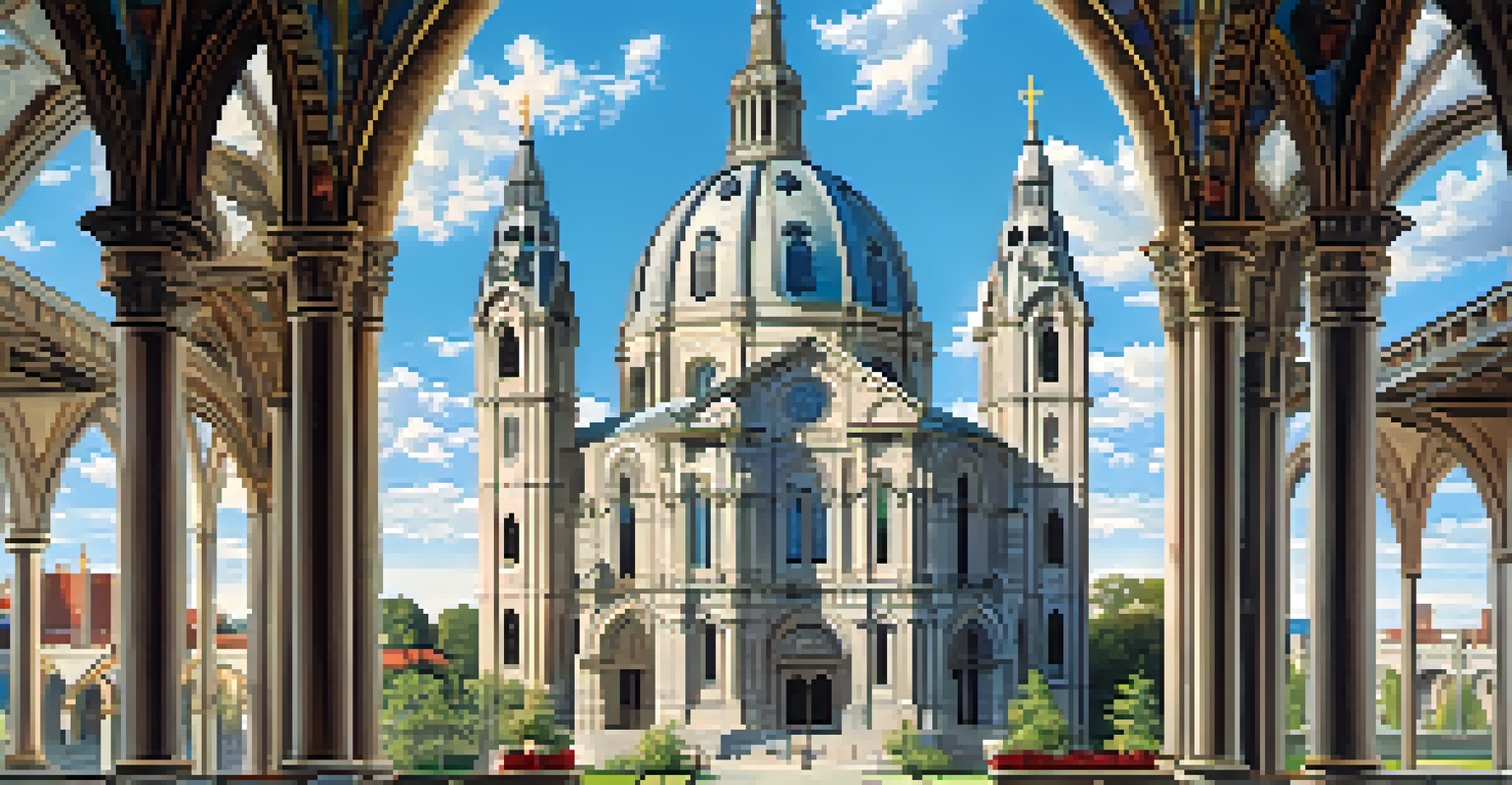 The Basilica of St. Louis, showcasing Gothic architecture with pointed arches and colorful stained glass.