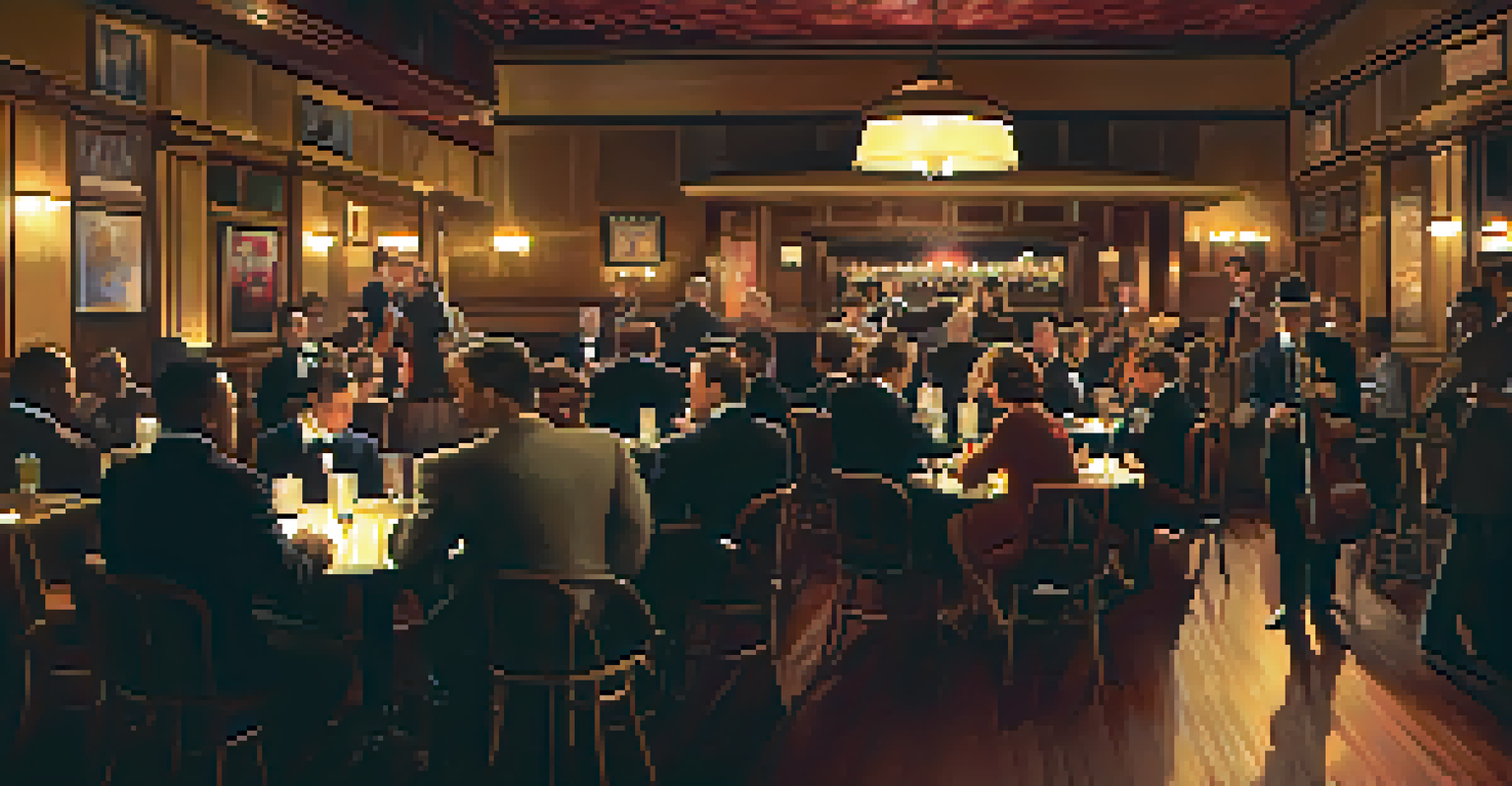 An intimate jazz club in St. Louis during the early 20th century, with musicians performing on stage and patrons enjoying the music.