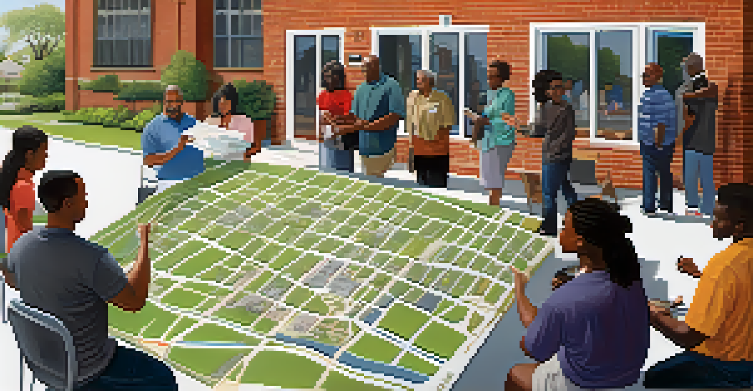 Community meeting in St. Louis with residents discussing transportation improvements around a city map.