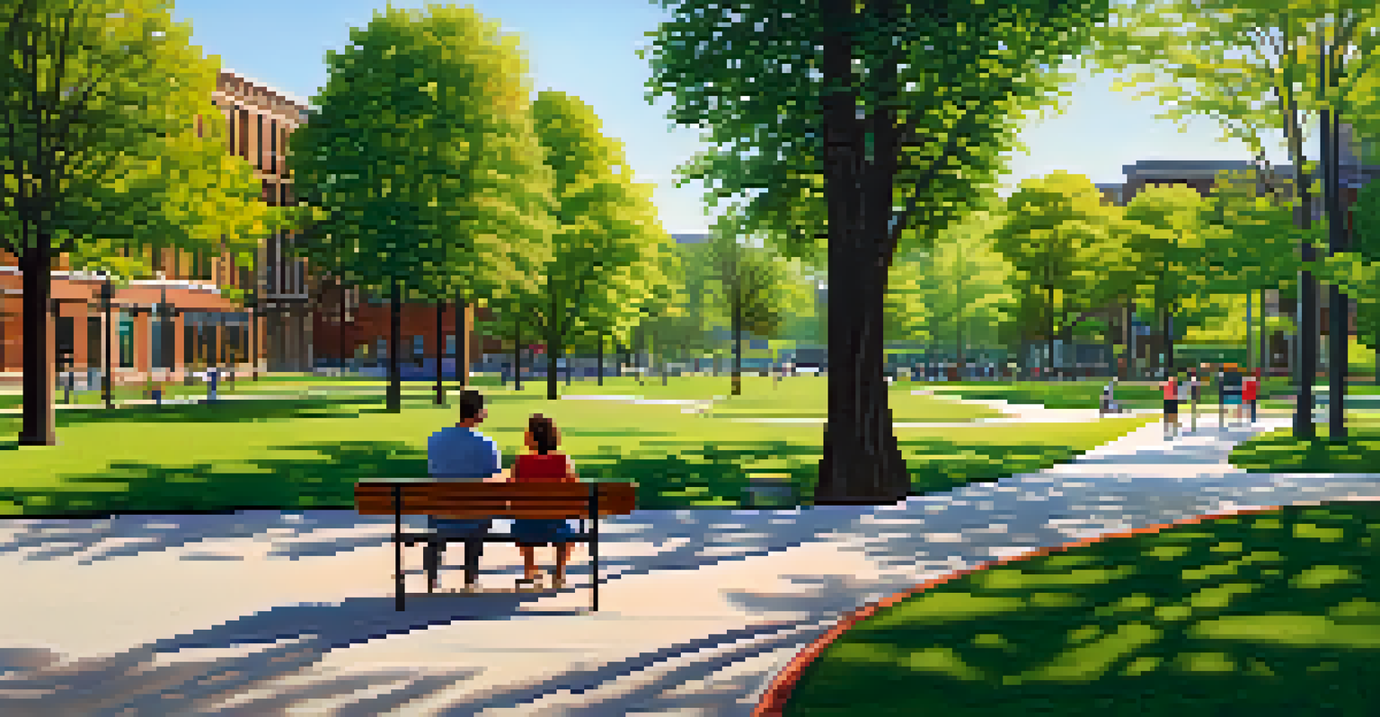 A modern park in St. Louis symbolizing resilience, with families enjoying the space and fire-resistant buildings in the background.