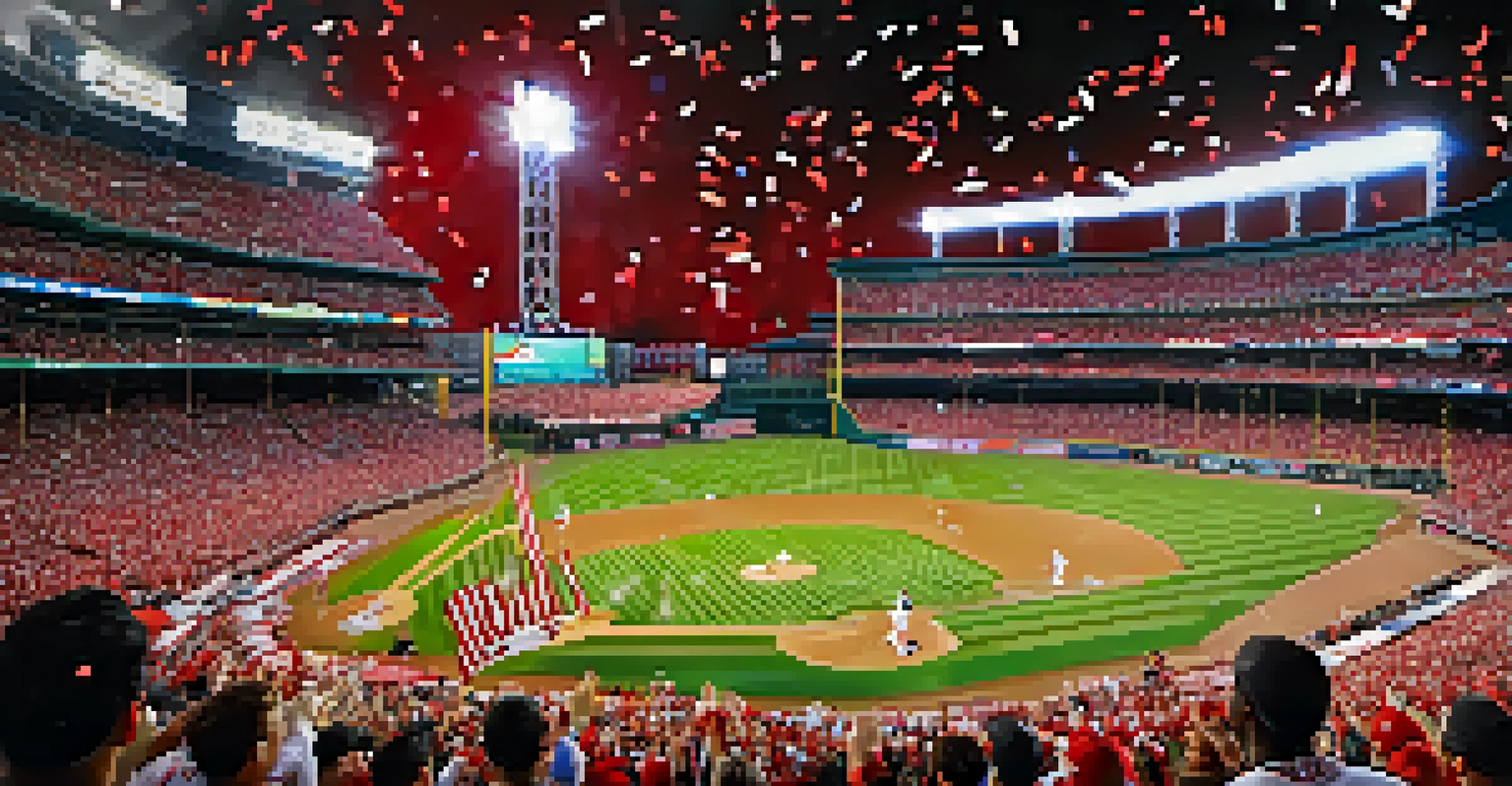 David Freese celebrating a walk-off home run during the 2011 World Series at Busch Stadium, surrounded by cheering fans.