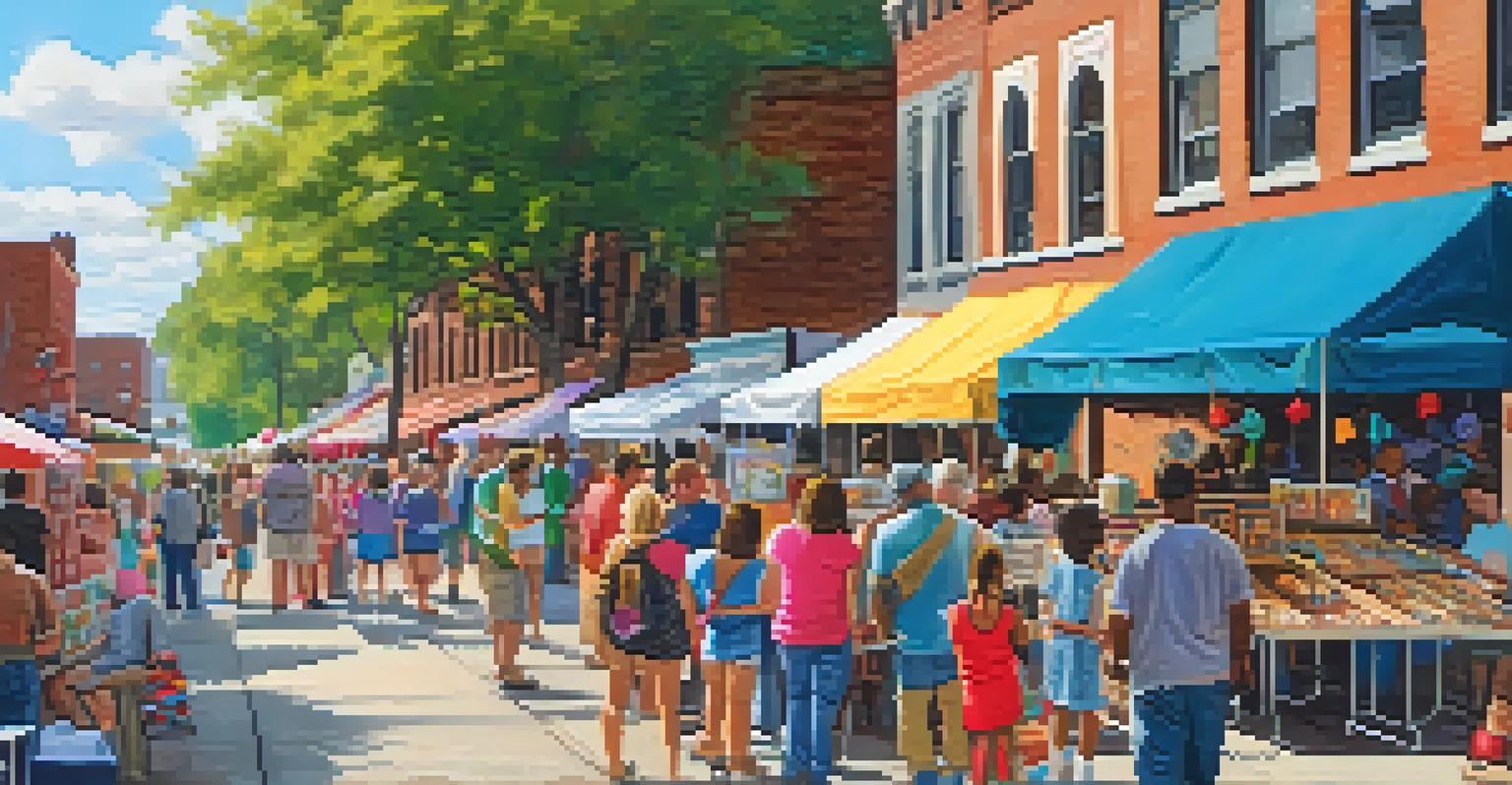 A cheerful outdoor art fair with people of all ages engaging in various activities among colorful craft stalls.