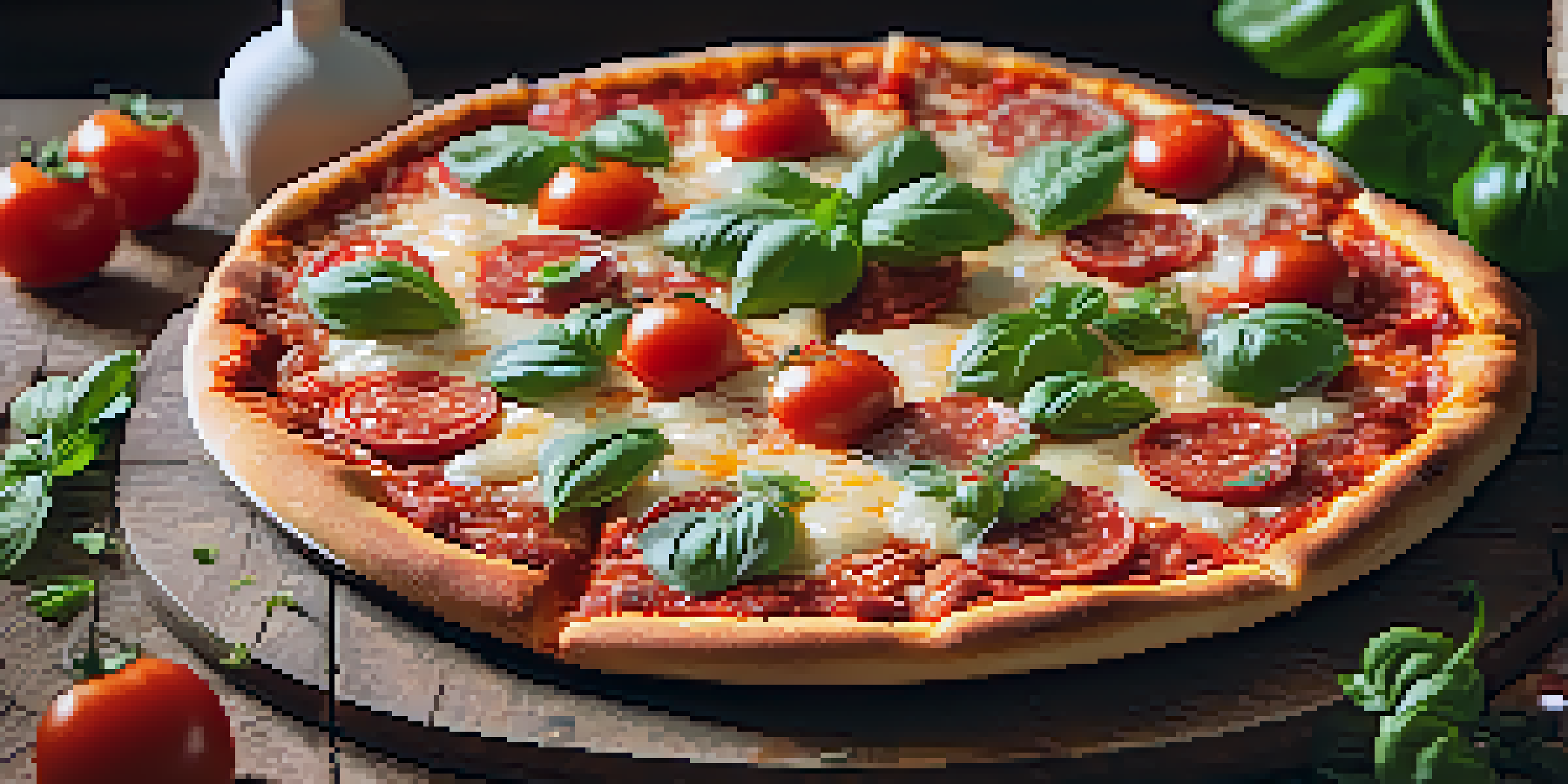 A St. Louis-style pizza with a crispy crust, topped with Provel cheese and pepperoni, cut into squares on a wooden table.