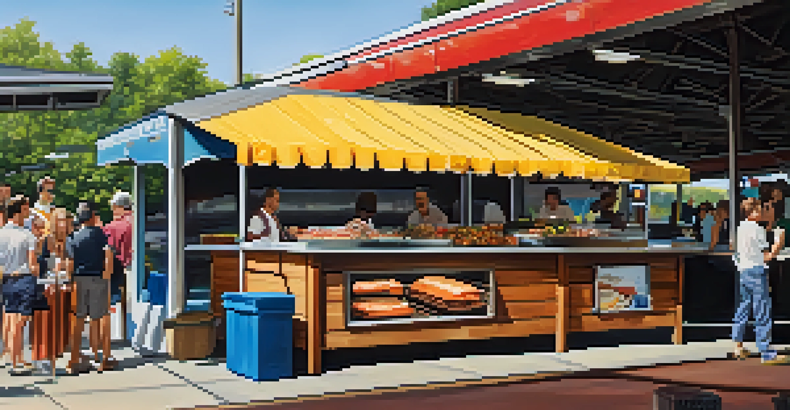 A detailed view of a food stall at St. Louis Lambert Airport, featuring a hearty St. Louis-style barbecue dish.