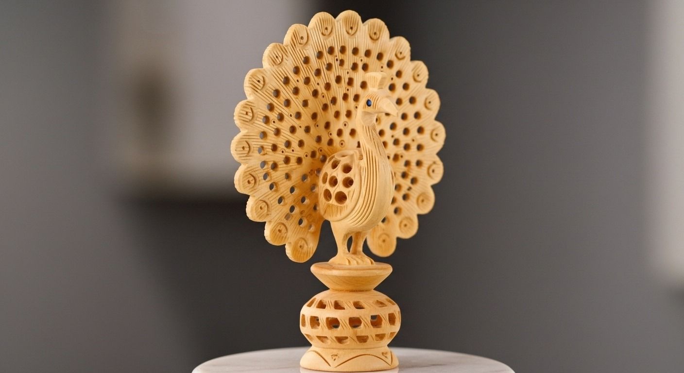 Handcrafted Wooden Peacock – Decorative Sculpture ( large ) 4