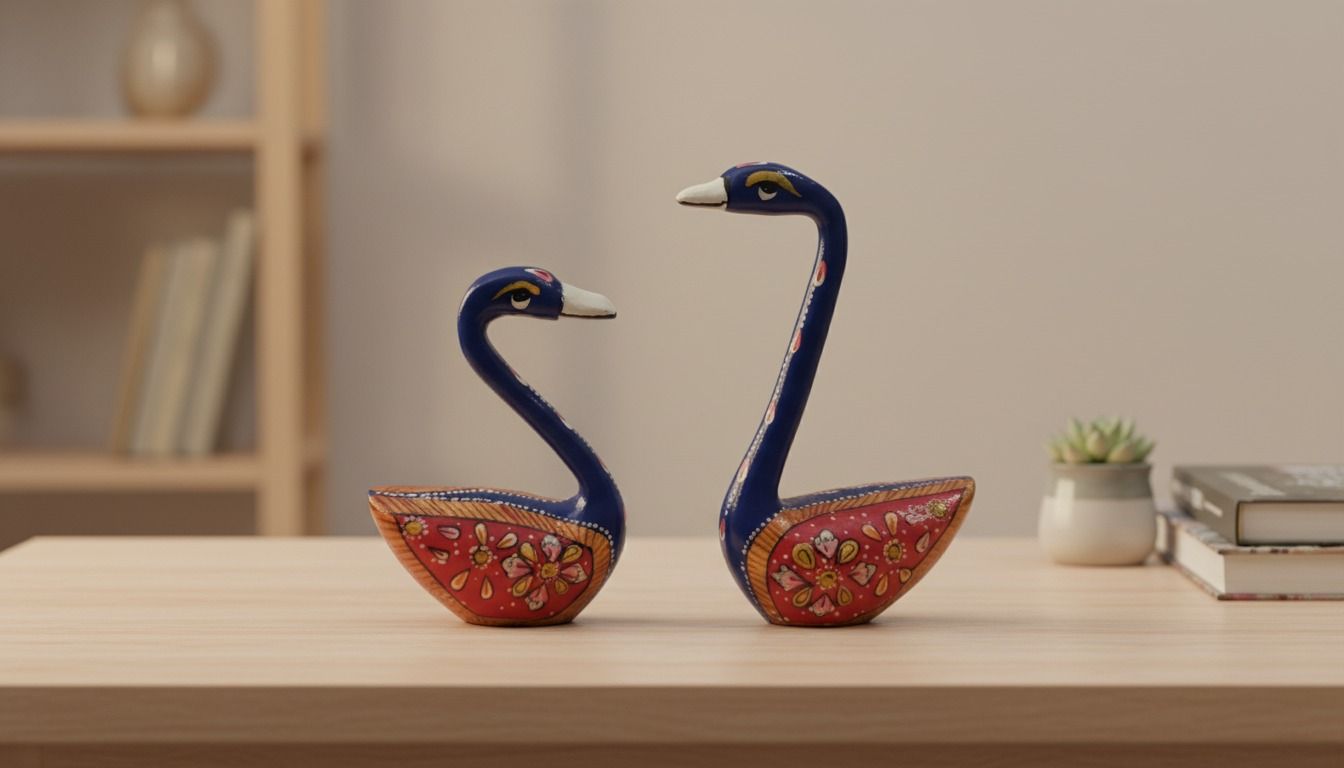 Hand-Painted Rajasthani Swan Pair Figurines 6