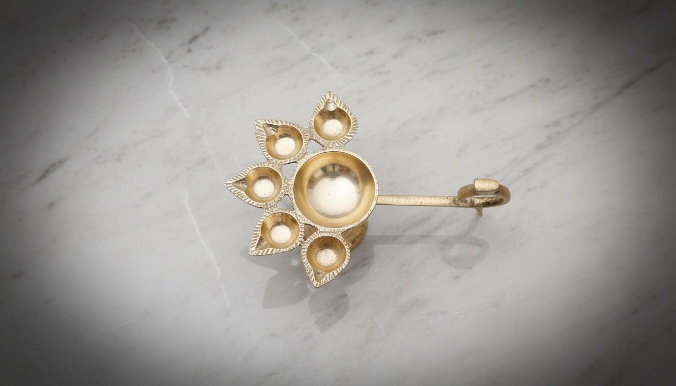 Brass Panchmukhi Diya (Five-Wick Oil Lamp) 3
