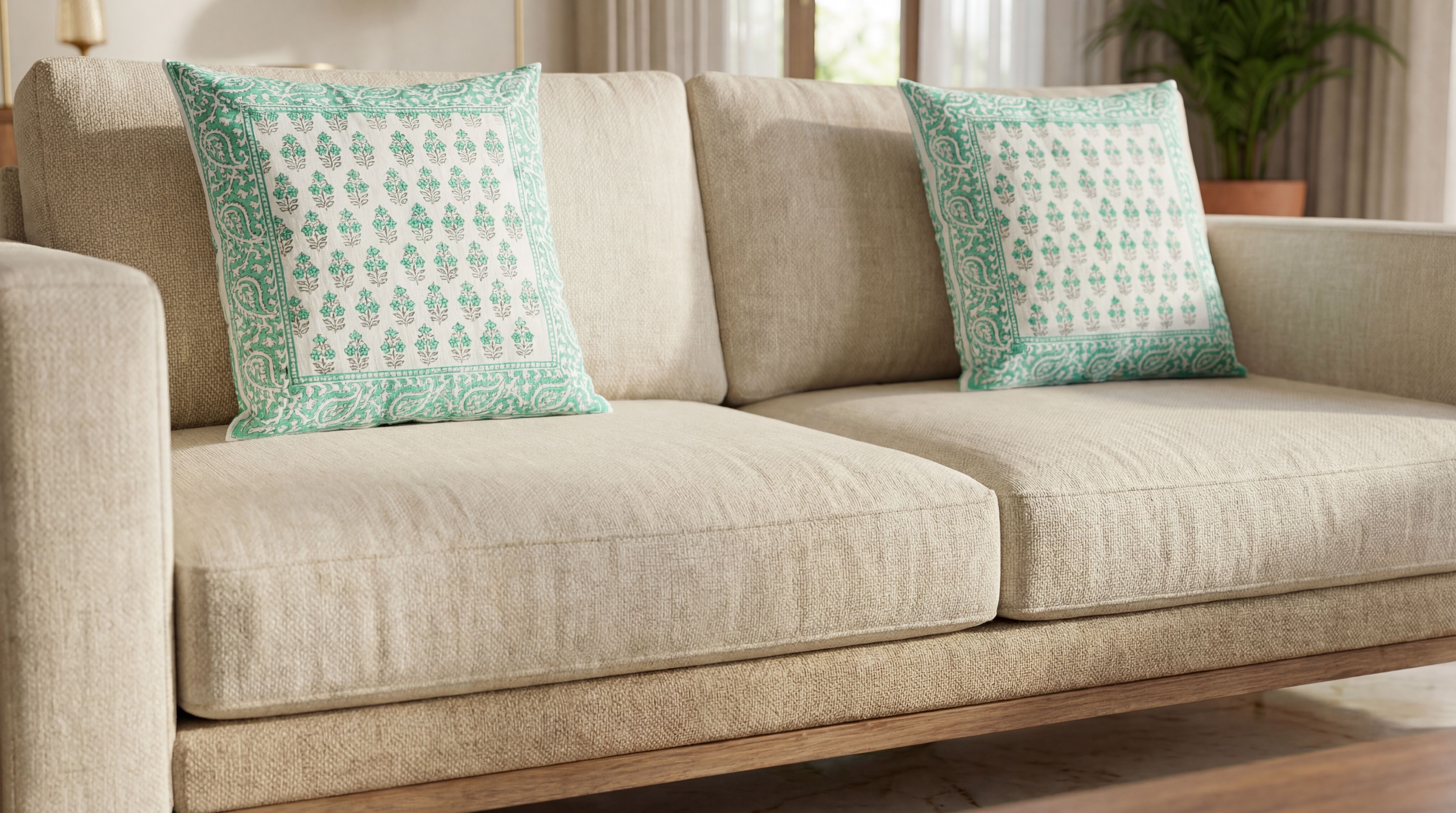 Emerald Elegance Hand Block Cushion Cover 3