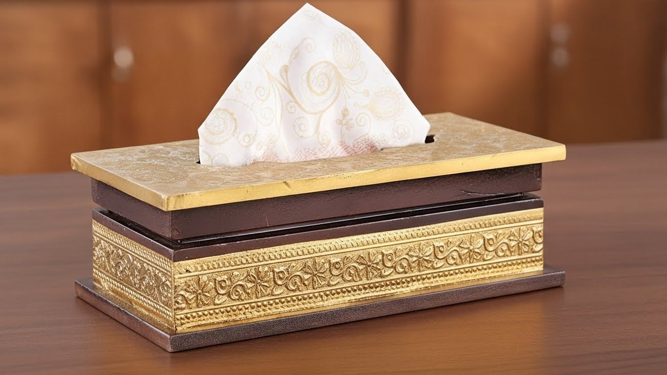 Golden Royale Wooden Tissue Box