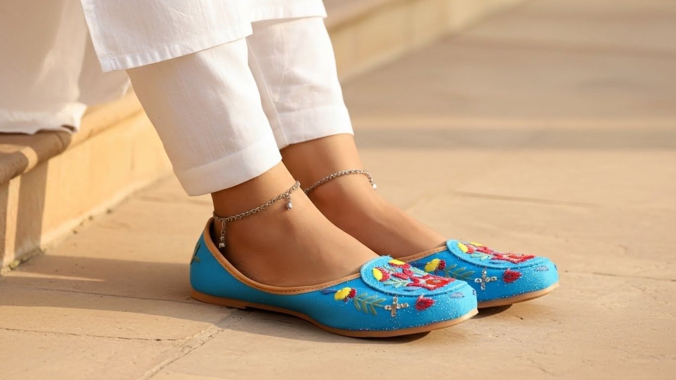 Blue Blossom Embroidered Punjabi Juttis 2