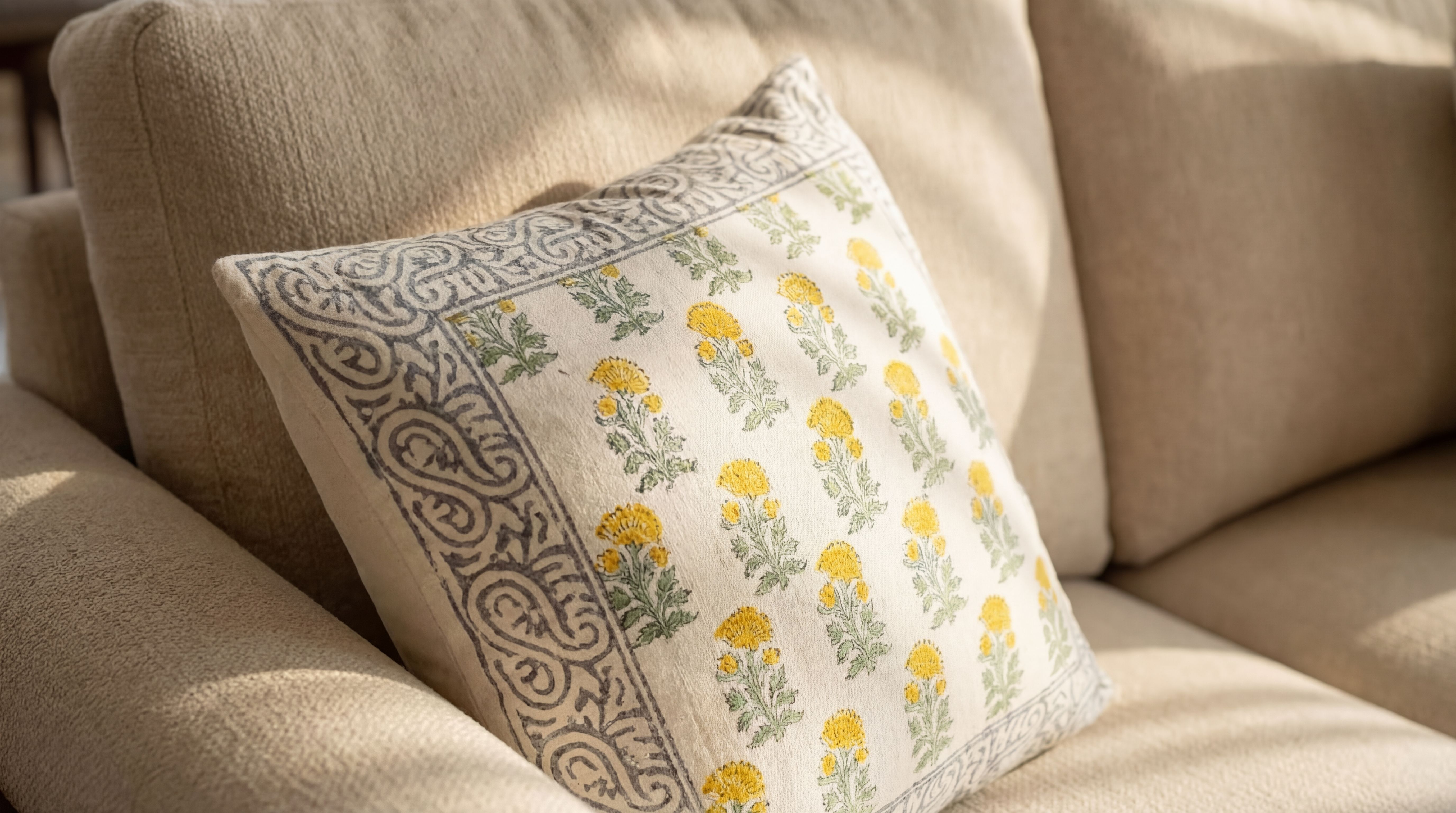Heritage Blossom Hand Block Cushion Cover 3