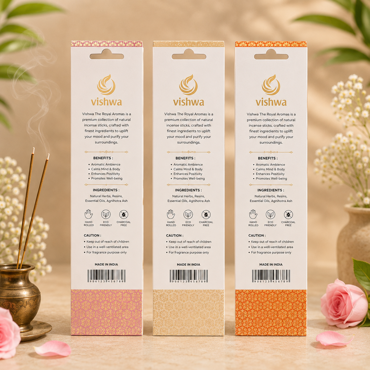 Royal Aromas Incense Stick Bundle (Rose + Saffron + Sandal) 2
