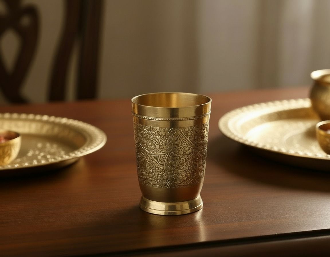 Brass Glass Tumbler with Embossed Design.