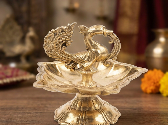 Brass Peacock Design Oil Diya / Deepam 3