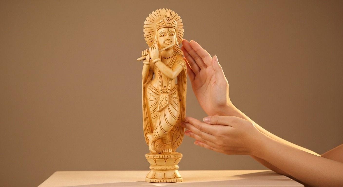 Handcrafted Wooden Lord Krishna Idol