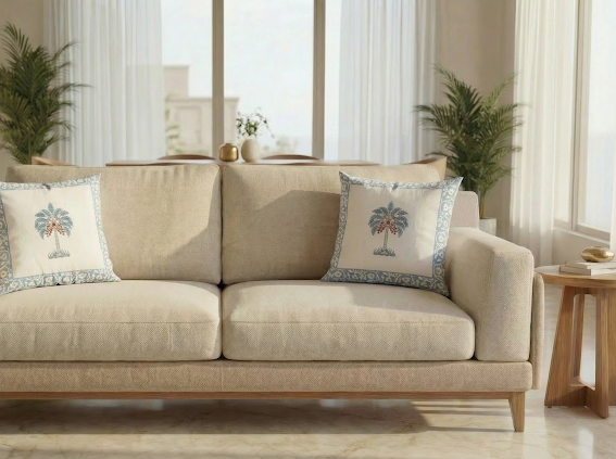 Tropical Palm Hand Block Cushion Cover 2