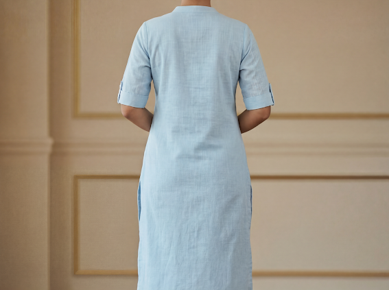 Soft Blue - Women's Long Kurta  4