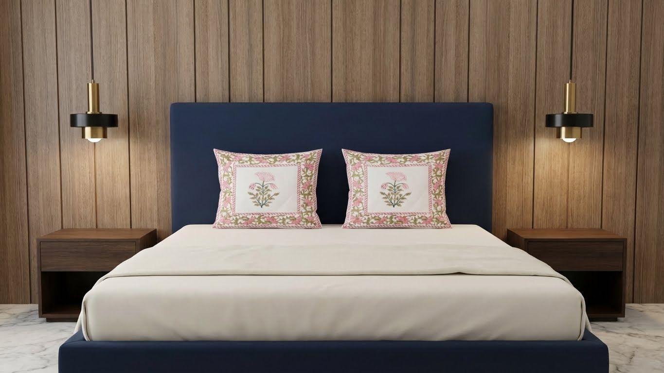 Blush Petal Hand Block Cushion Cover 4