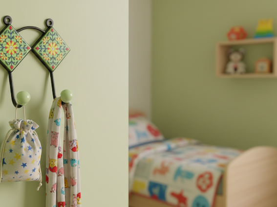 Handcrafted Green Floral Ceramic Tile Double Wall Hook 3