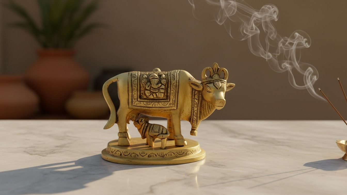 Kamdhenu Cow with Calf Idol  ( 3inches ) 7