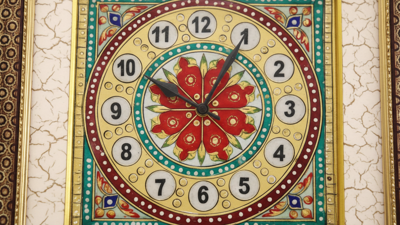 Handcrafted Marble Wall Clock– Floral Meenakari Design 3