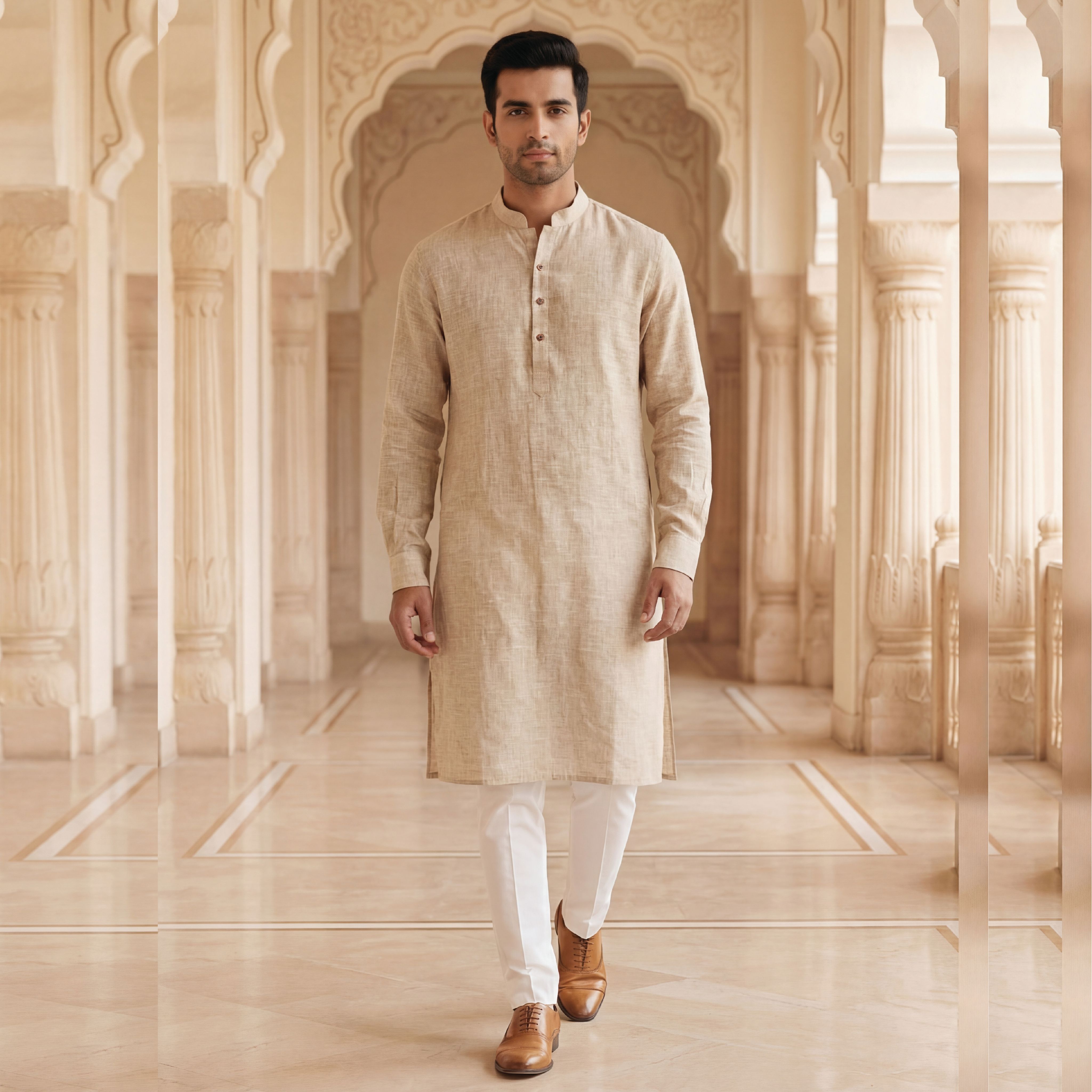 Ash Taupe - Men's Long Kurta
