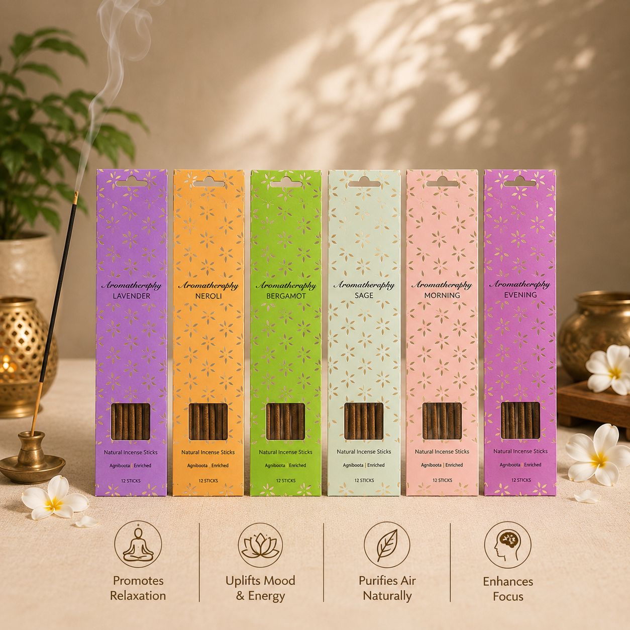 Mandala Incense Stick Bundle (Sky Blue + Yellow + Pink + Orange) 3