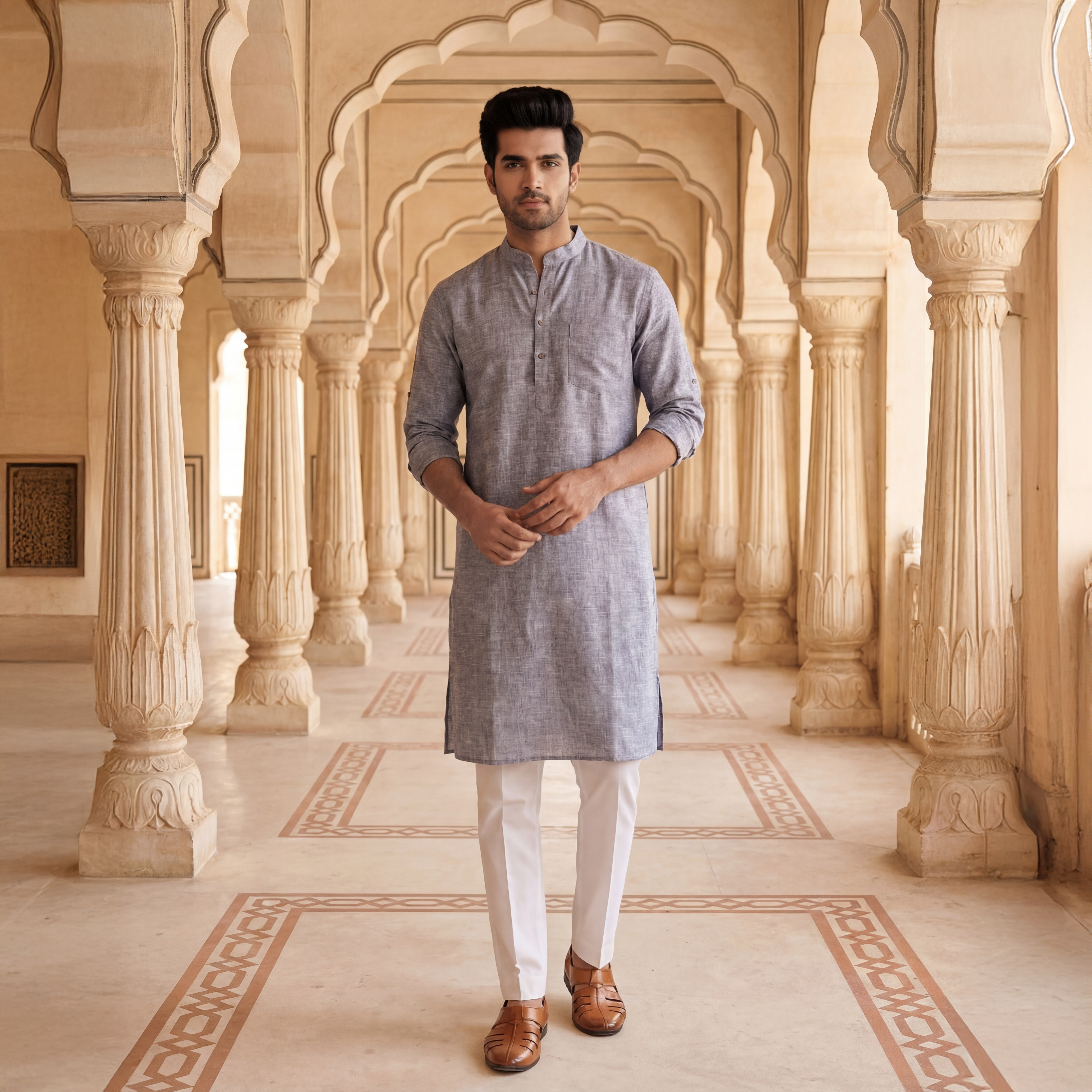 Men's Long Kurta- Heritage Grey 3