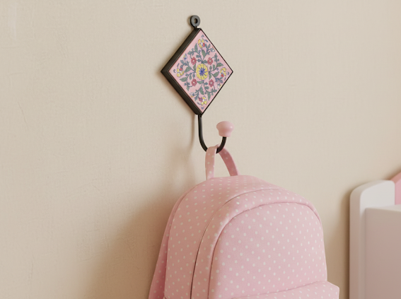 Handcrafted Pink Floral Ceramic Tile Wall Hook 3