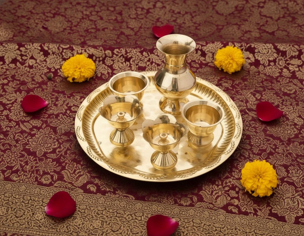 Brass Puja Thali Set with Diyas 3