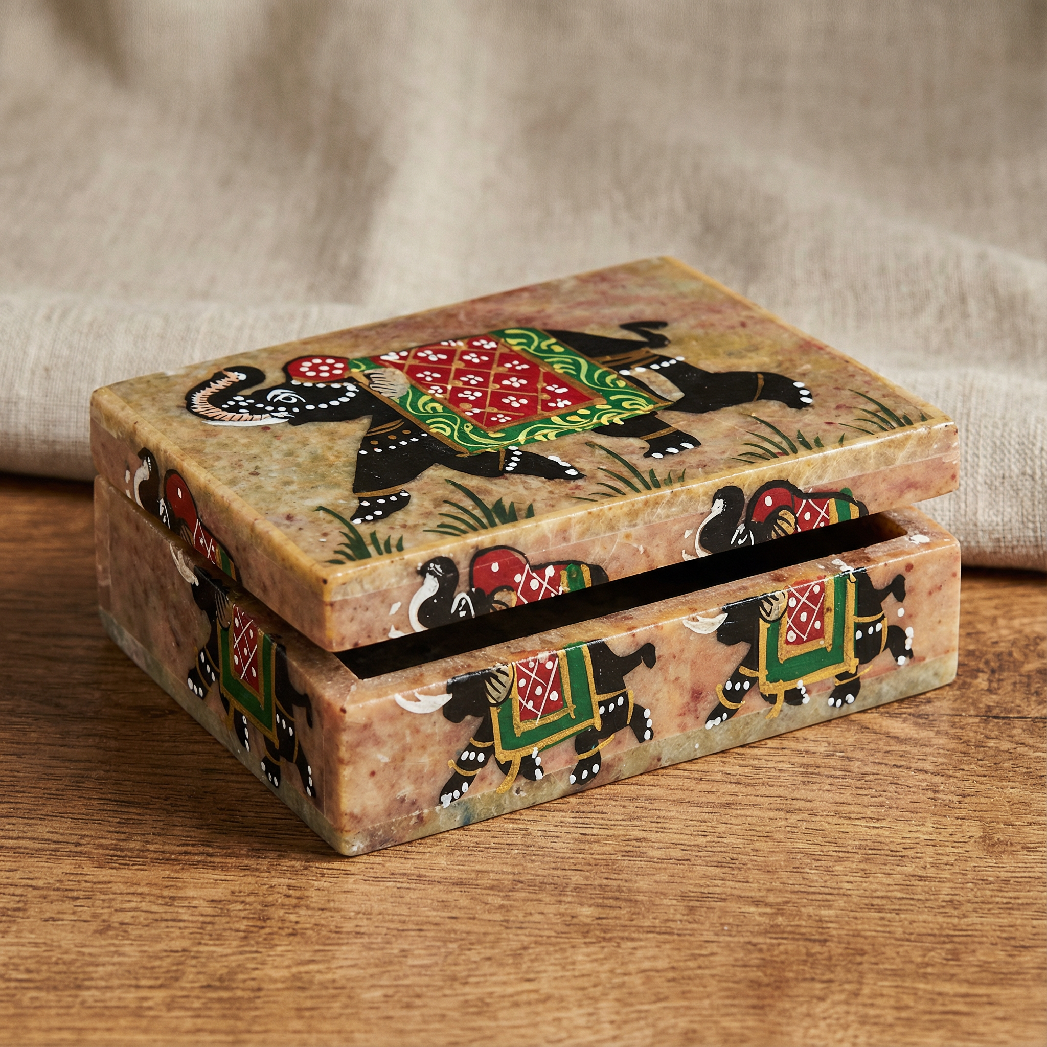  Hand-Painted Marble Elephant Jewellery Box