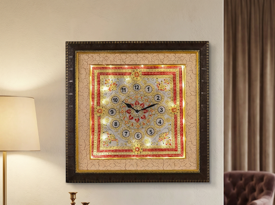 Hand-Painted Marble Wall Clock – Traditional Meenakari Design 2