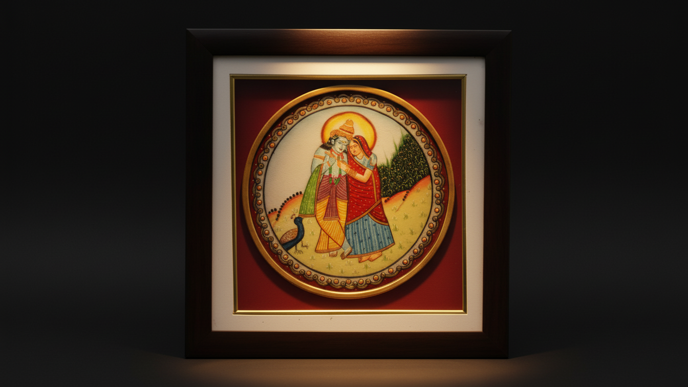  Radha Krishna Marble Plate painting (Framed) 3