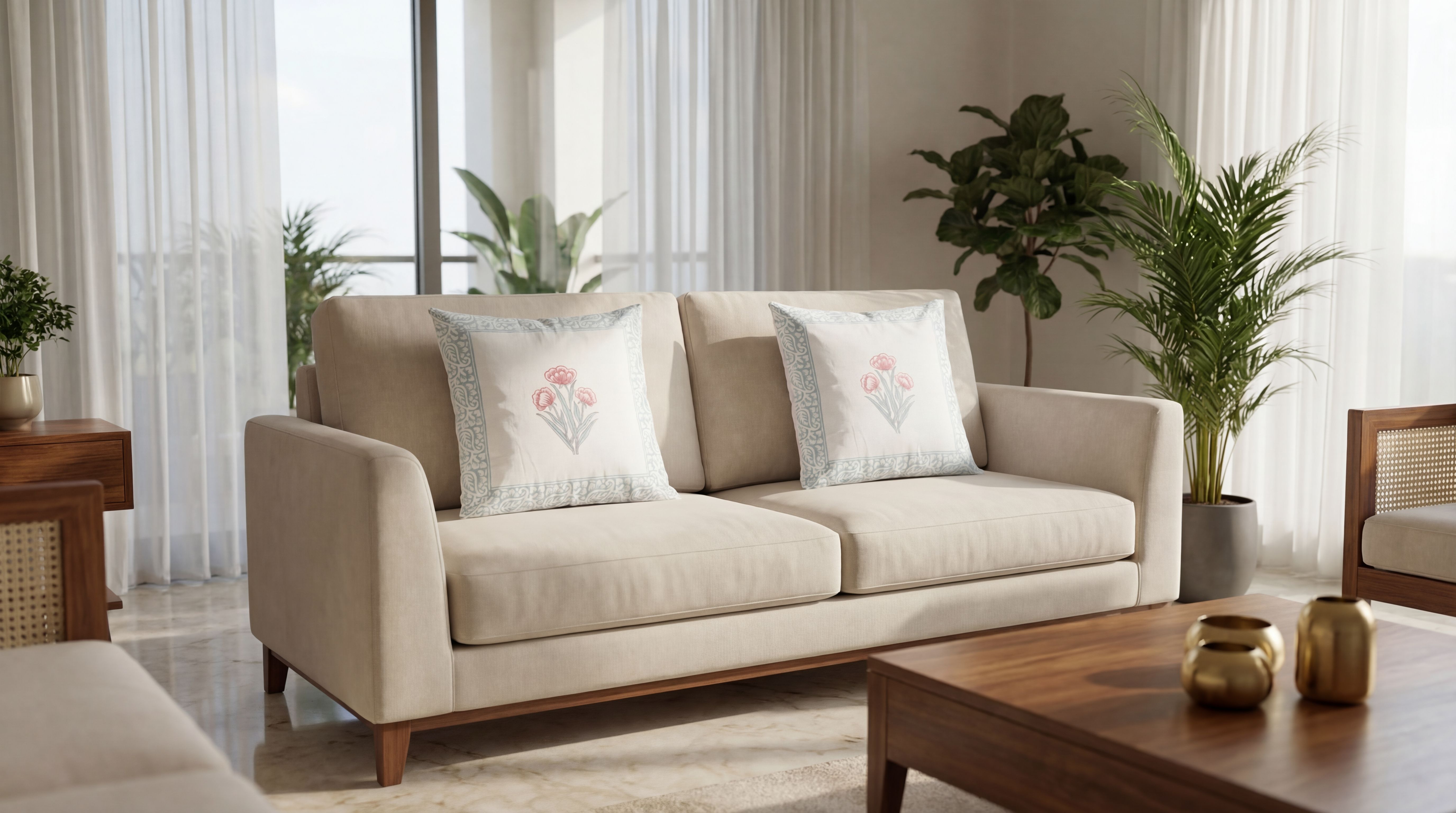 Graceful Bloom Hand Block Cushion Cover 3