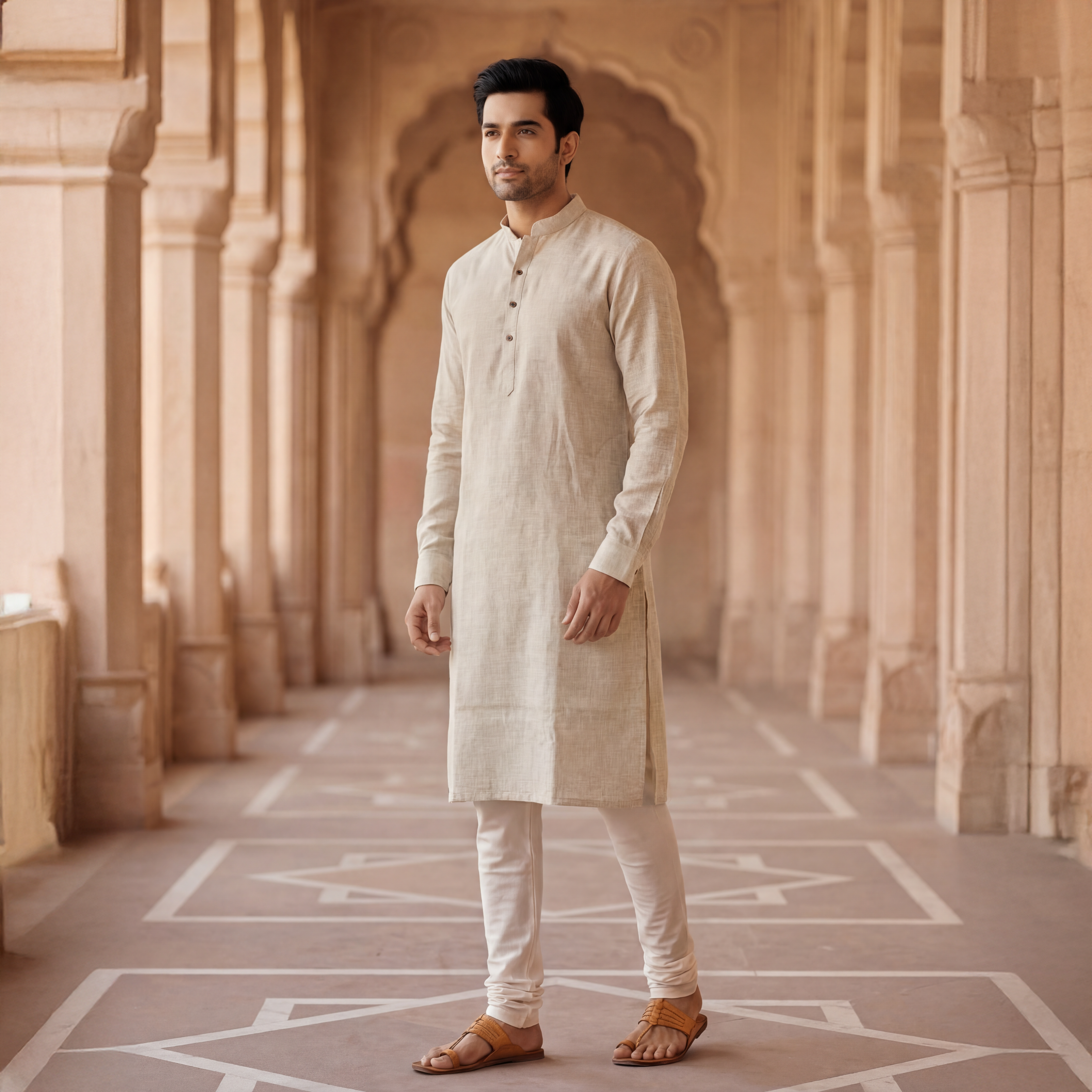 Men's Long Kurta - Soft Pink  4
