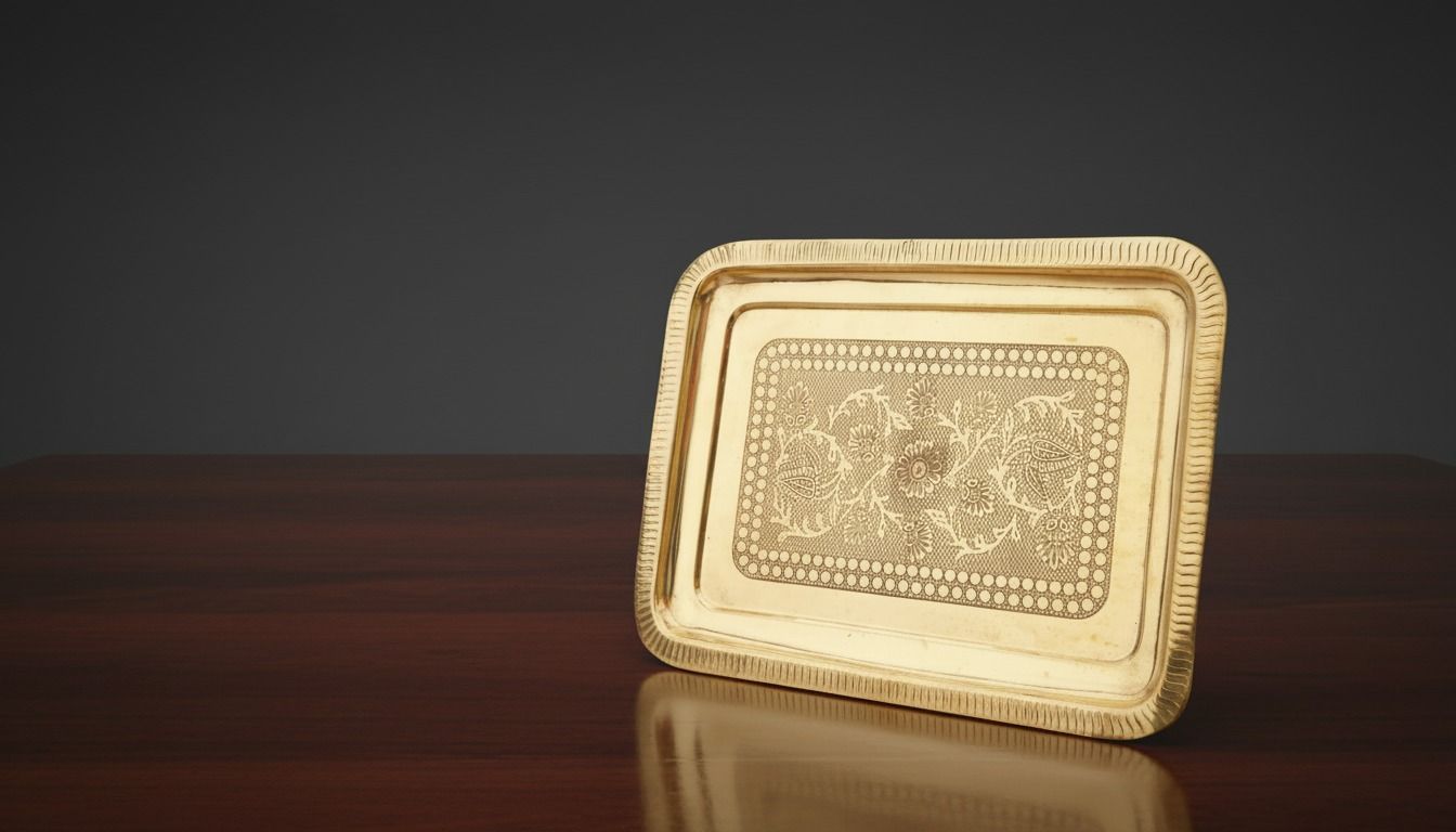Brass Rectangular Embossed Serving Tray  4