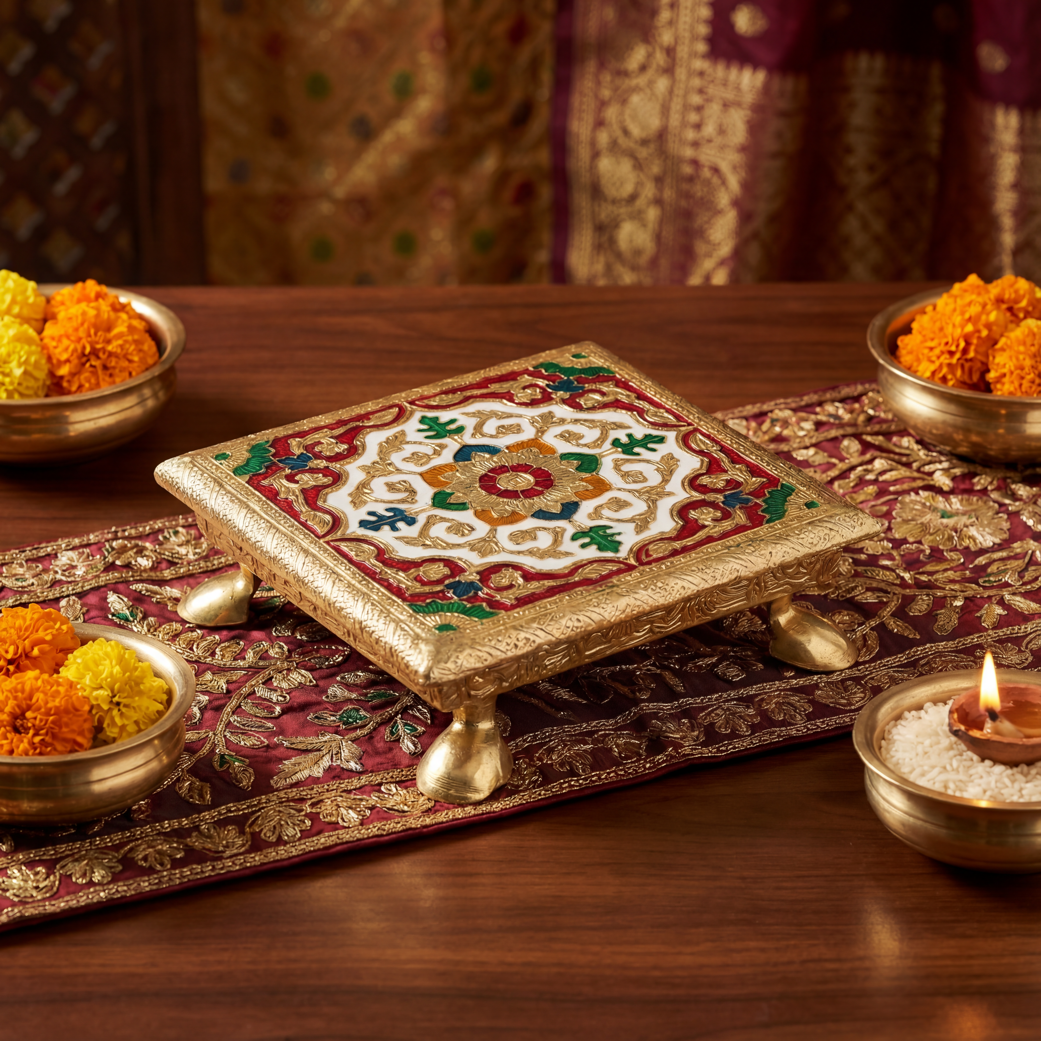 Vishwa Devarchana Meenakari Chowki (8*8)