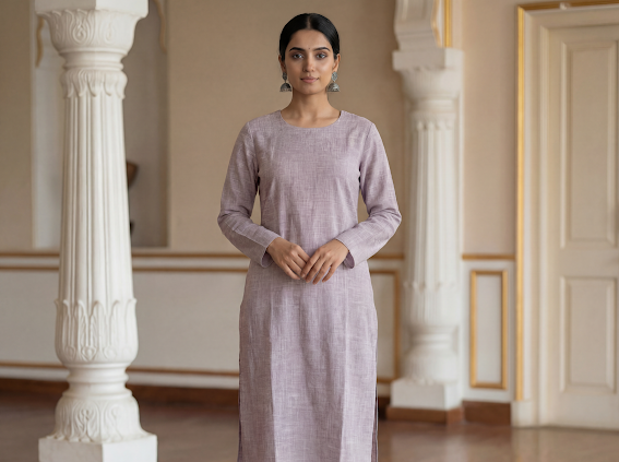 Grey Lilac Women's long Kurta