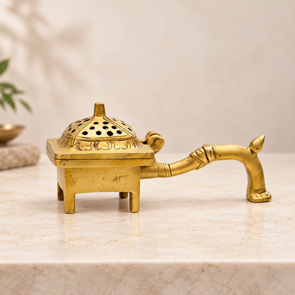 Brass Dhoop Dani (Incense Burner) with Handle