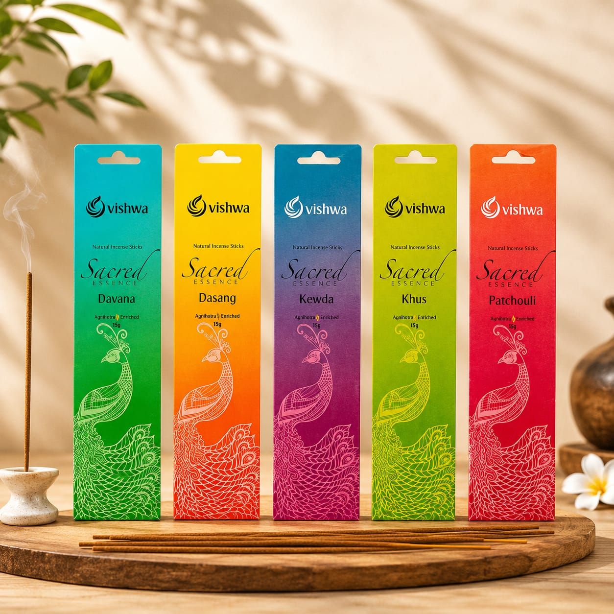 Premium Incense Sticks Bundle - Sacred Essence - (Davana + Dasang + Kewda + Khus + Patchouli)