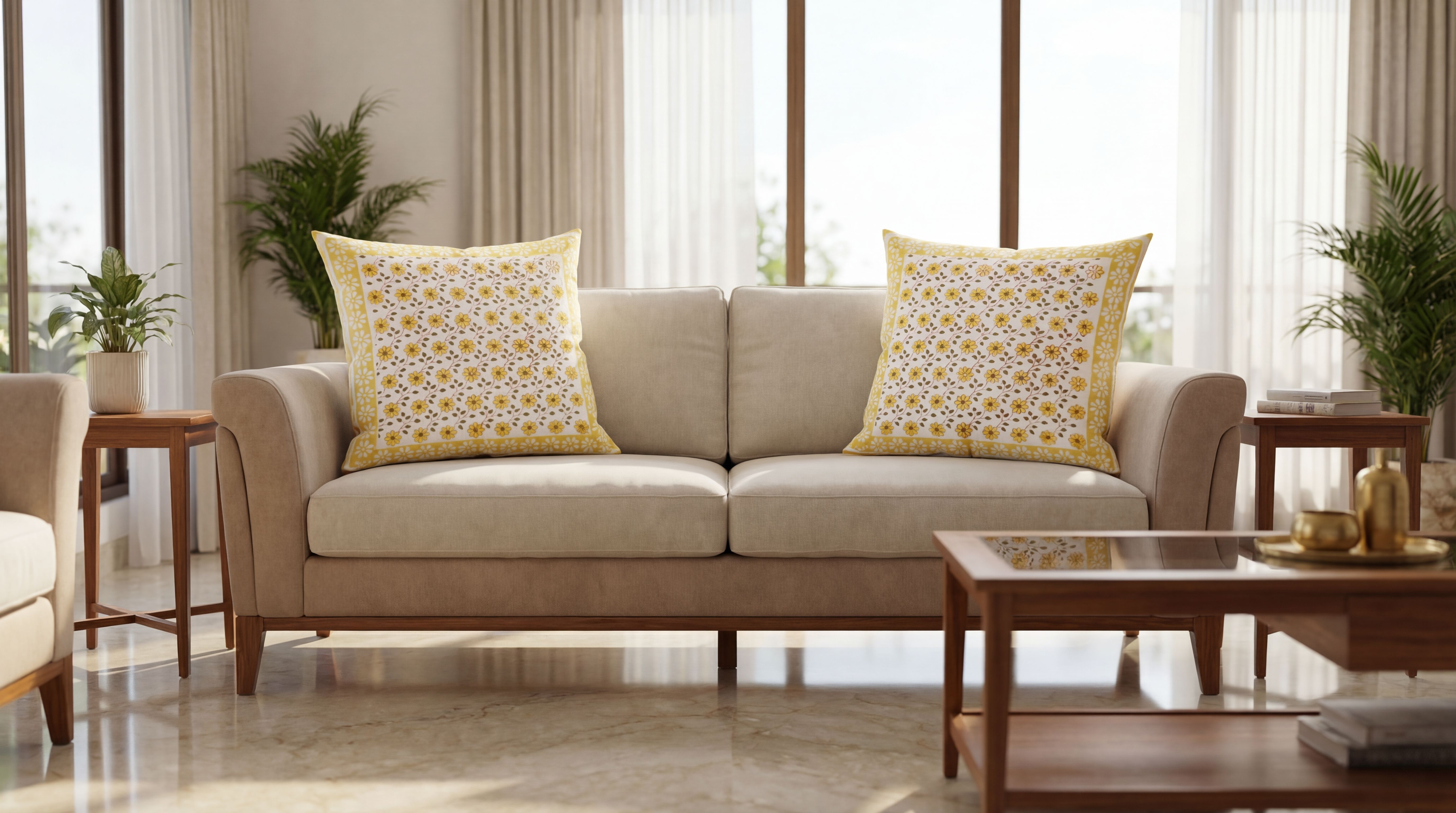 Sunny Blossom Hand Block Cushion Cover 4