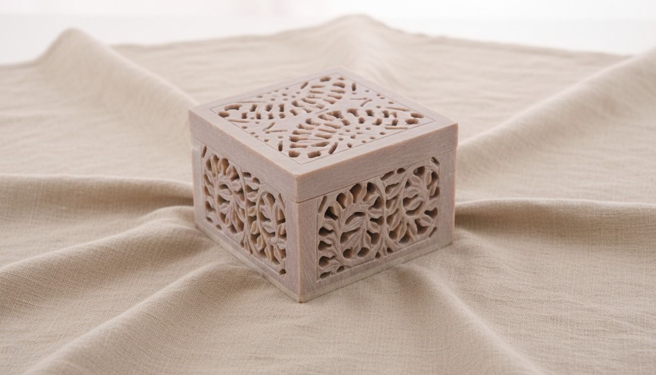  Hand-Carved Soapstone Jewellery Box(Square Floral Design) 3