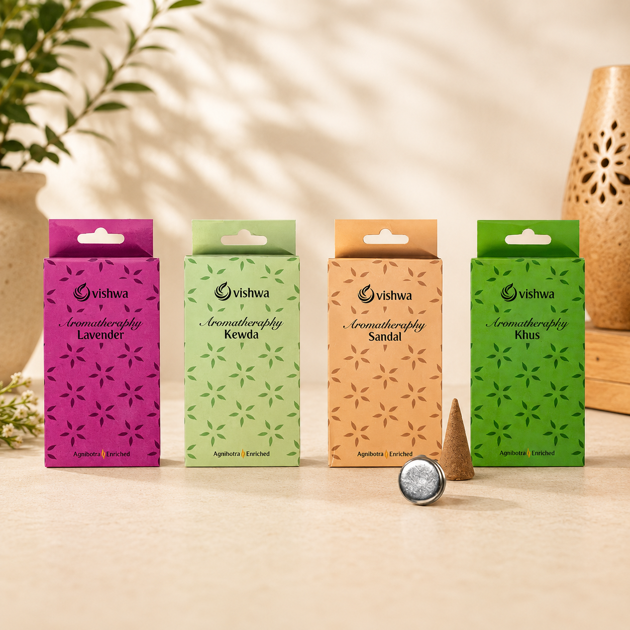 Indian Incense Cone Bundle - ( Khus + Sandal + Lavender + Kewda )