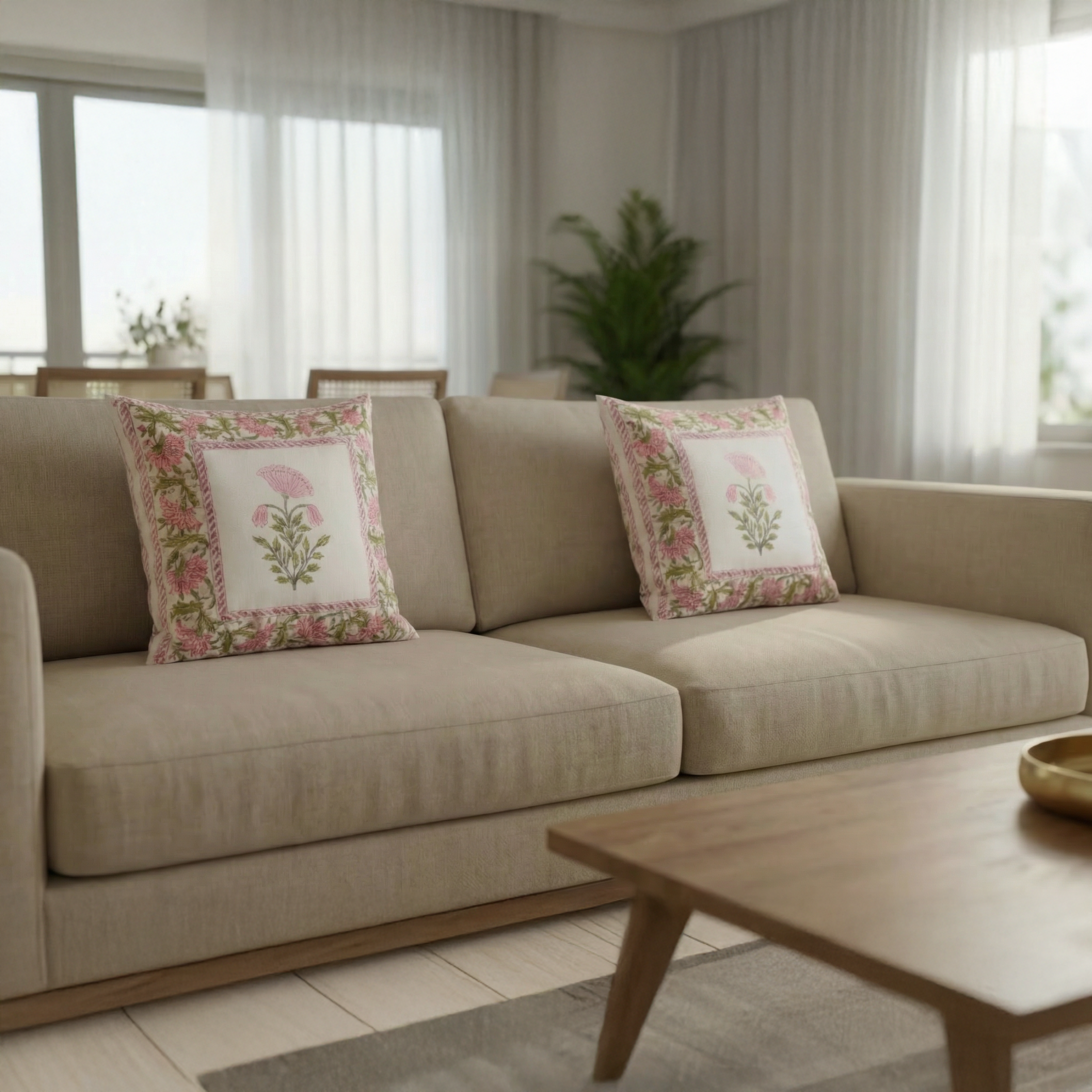 Blush Petal Hand Block Cushion Cover 5